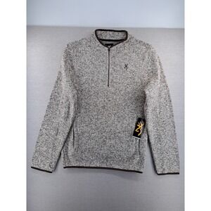 Browning Sweater Mens Medium Tan Khaki Brown Fleece 1/4 Zip Heather Sweatshirt